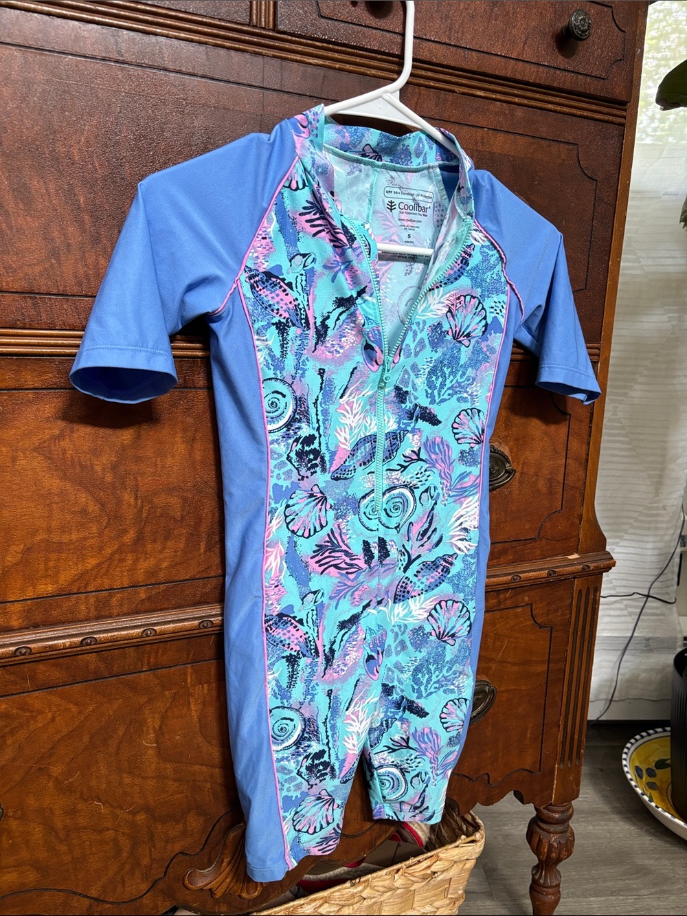 Coolibar Blue & Turquoise Girls' Zip Front Sun Suit with Sea Life Print